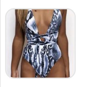 ‘No Snakes Allowed’ One Piece Snake Skin Swimsuit